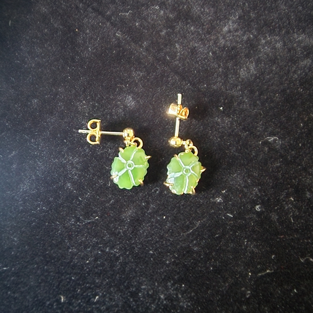 Handmade Jade and Gold Post Earrings